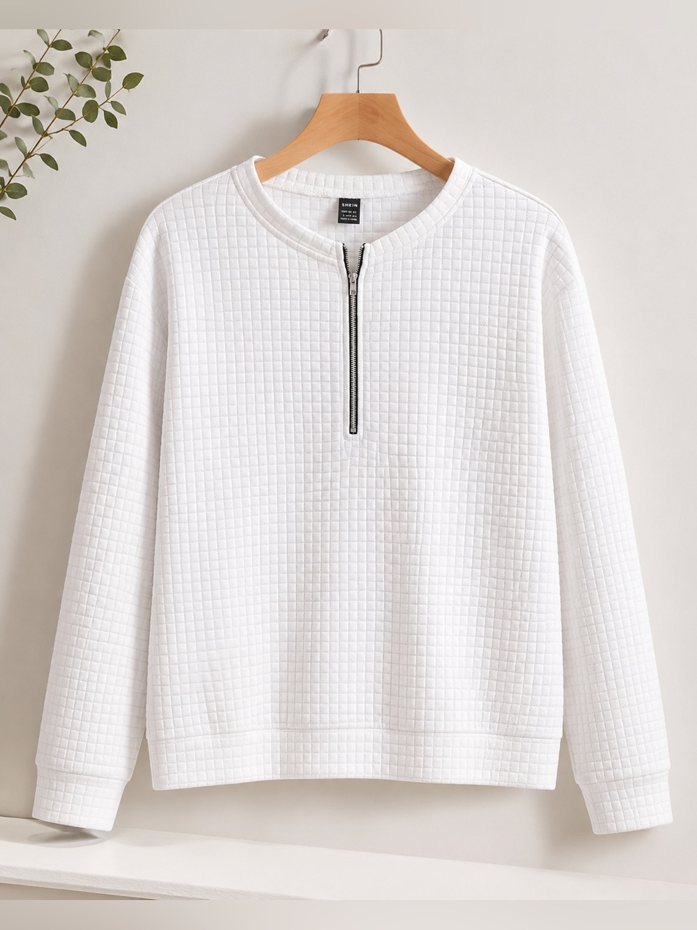 SHEIN White Textured Half-Zip Long Sleeve Pullover LARGE